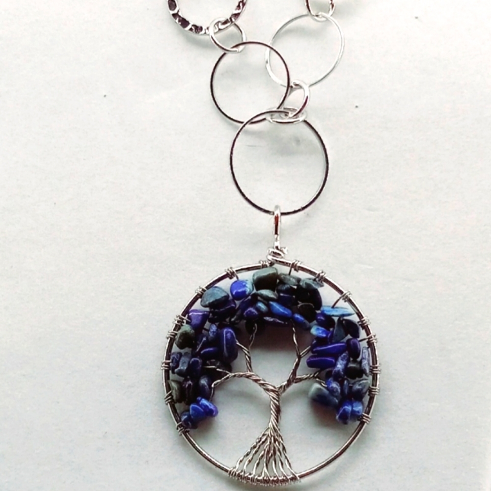Blue Lazuli Lapis Stone Tree of Life Necklace